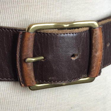 90’s brown leather chunky belt~ 2 tone leather wide Women’s belt~ 1990’s trend size Medium 