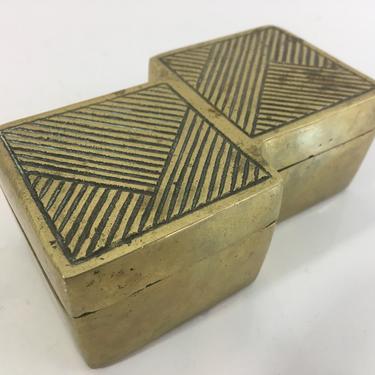 Vintage Small Brass Square Box Mid-Century Hollywood Regency Abstract Art Deco Decor Dish Retro Catch All 