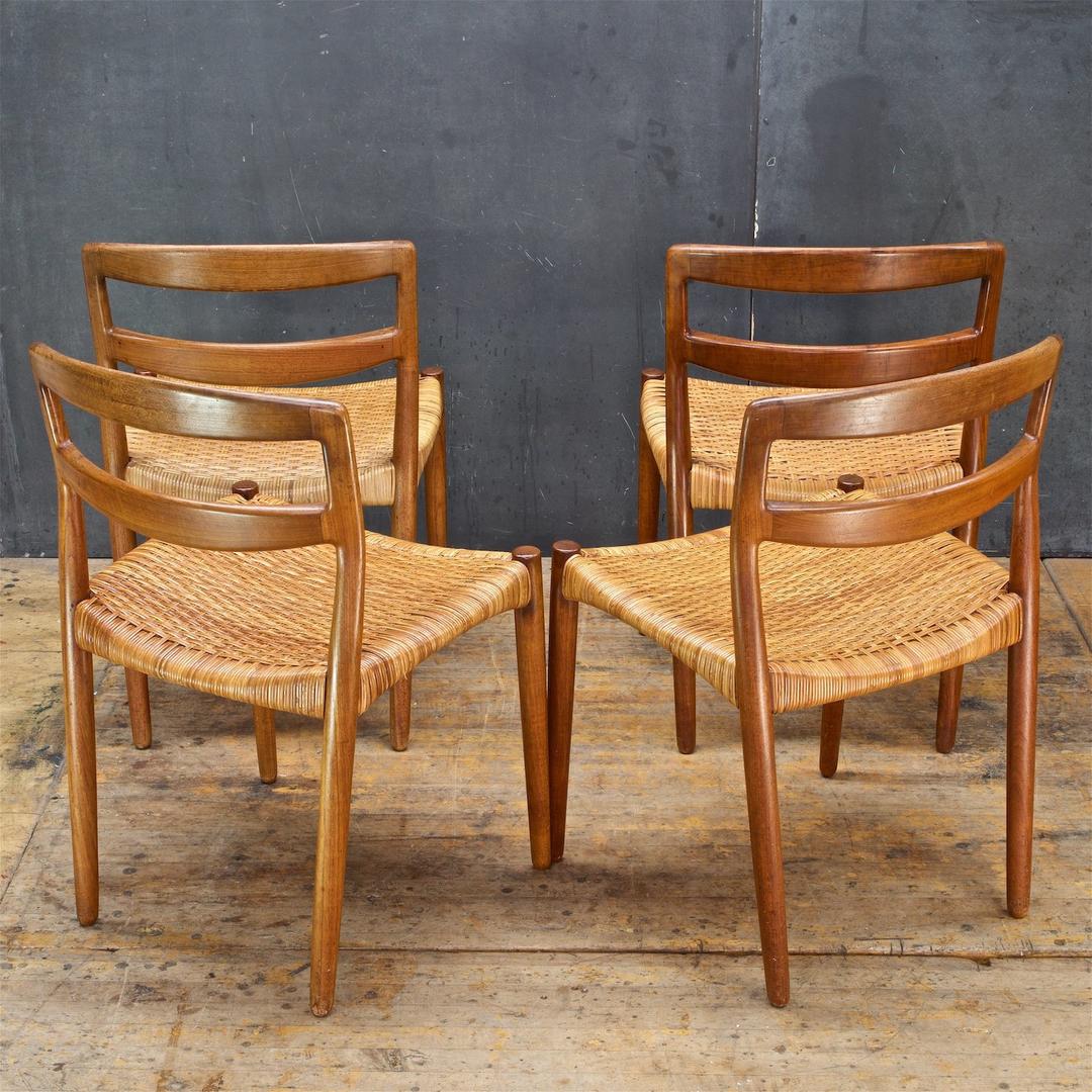Mid Century Danish Teak Cane Dining Chairs 1950s Scandinavian By