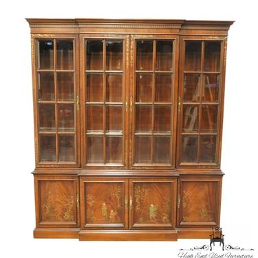 HIGH END Mahogany Asian Inspired Chinoiserie 72" Lighted Display Breakfront China Cabinet 1760-15 