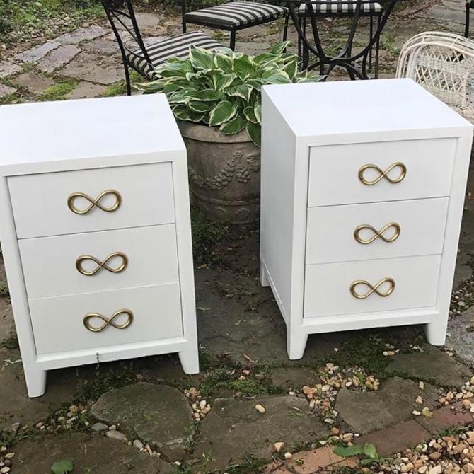 Pair Of White Midcentury Modern Nightstands With Gold Infinity Handles From Miss Pixies Of 14th Street Washington Dc Attic