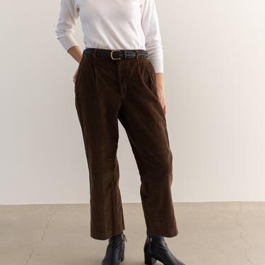 Vintage 31 Waist Brown Corduroy Pleated Trousers | High Rise | Made in USA | 
