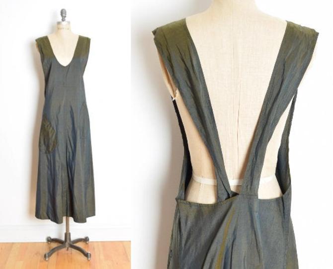 vintage dress FLAX by Jeanne Engelhart olive green silk criss