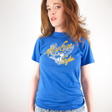 Mary Eyre Eagle Graphic Tee // Vintage 70s Blue Retro Eagles T Shirt Salem Oregon Elementary Soft Distressed Plastisol 80s Athletic School  