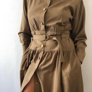 Vintage Frances Henaghan Brown Silk Military Inspired Dress 