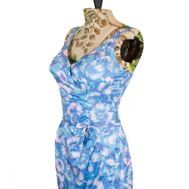 Vintage 1950s Swimsuit ~ Catalina Blue Floral Nylon One Piece Ruched Swimsuit 