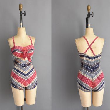 1950s swimsuit, One Piece, playsuit, Cotton Gingham, selling catalina swimsuit,