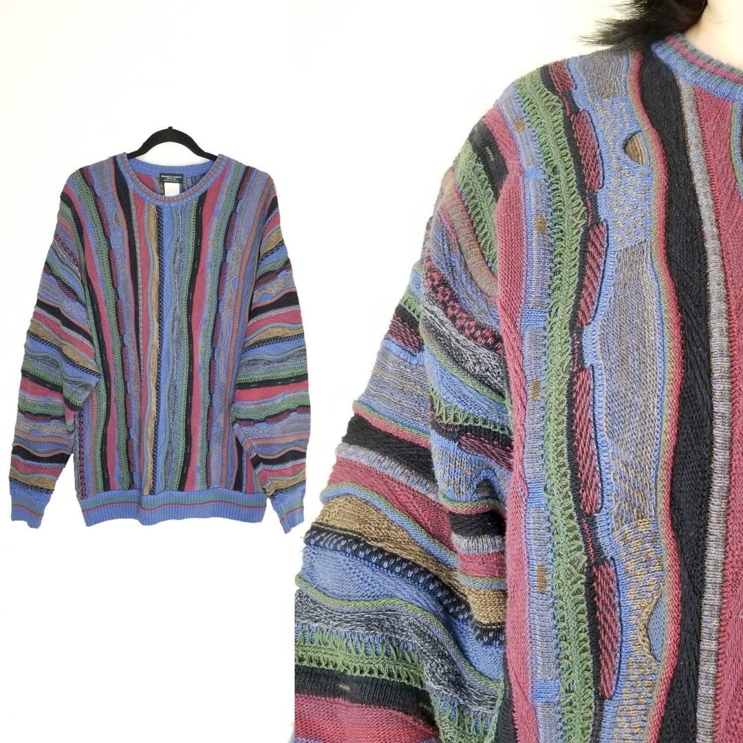 Vintage 90s Textured Knit Sweater, Mens 2XL / Textured 3D Grandpa