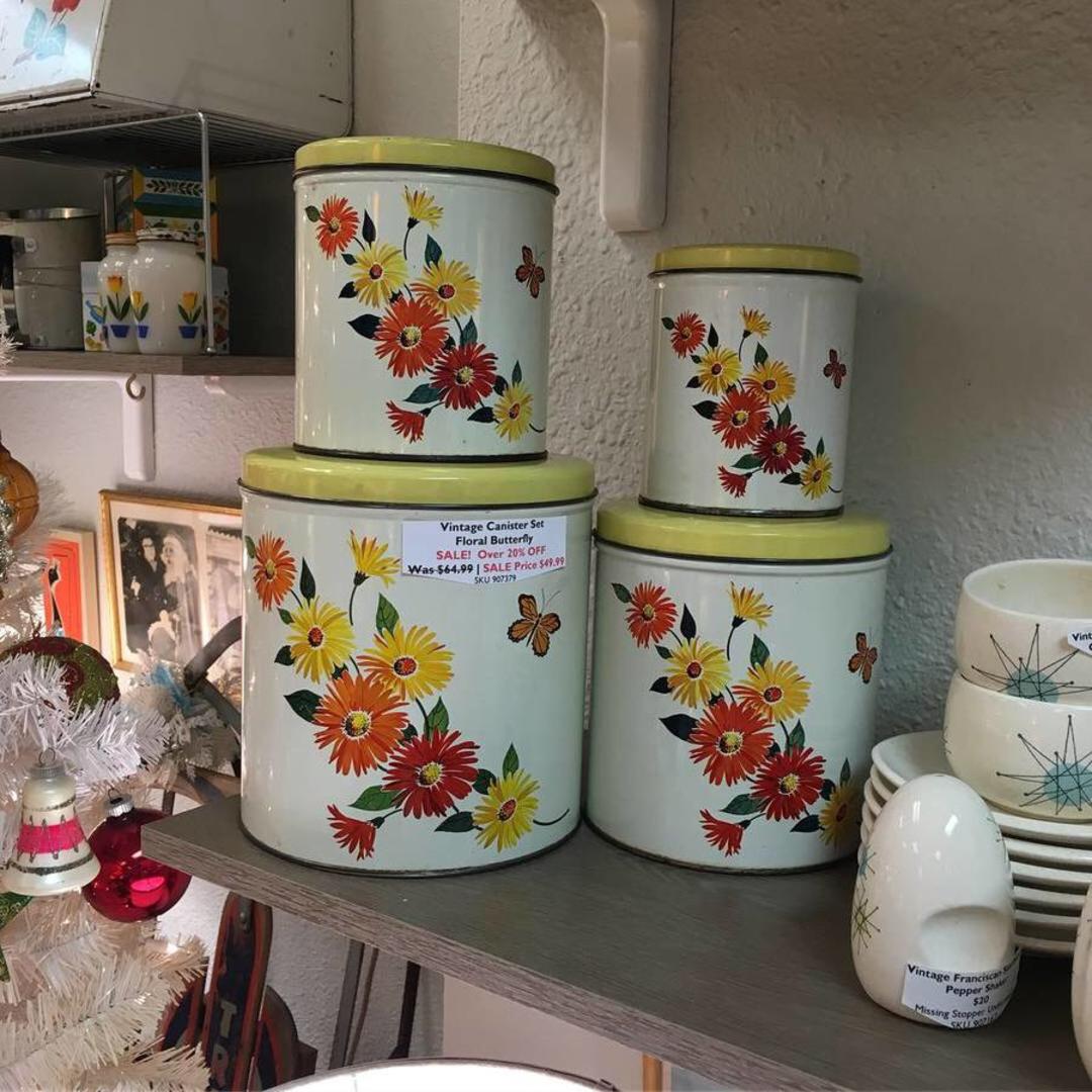 Vintage Mid Century Canister Set – Flower & Butterfly Design | Loft 63 ...