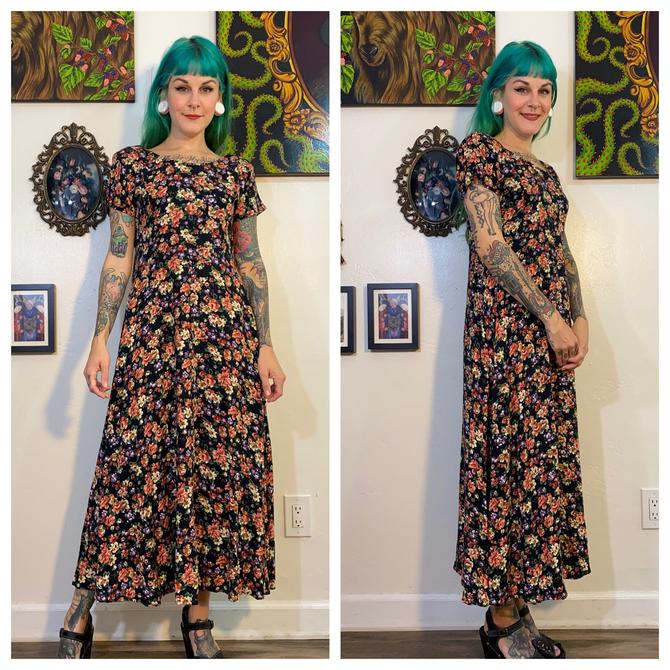 Vintage 1990 s Black Floral Dress by All That Jazz Surrealist