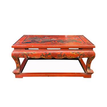 Chinese Distressed Red Cranes Graphic Rectangular Stand Display ws1938E 