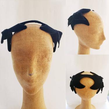 1950s vintage black veil hat rhinestones velvet bow rockabilly fascinator 1950s Black Velvet Bow Birdcage Hat/fascinator, Rockabilly  main image 3