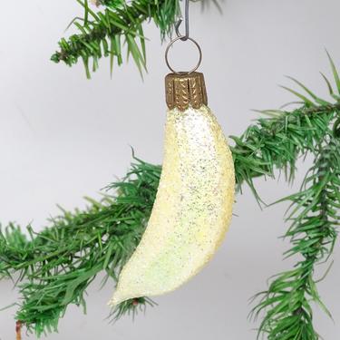 Vintage German Molded Glass Banana Christmas Ornament, Glittered Fruit marked GERMANY 
