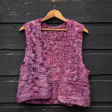 70's Hand Knit Wool Vest | Cropped Sweater Vest | Women's Wool Cardigan Waistcoat | Ombre Chunky Knit Jumper  | Marled Alpaca Sweater Top 