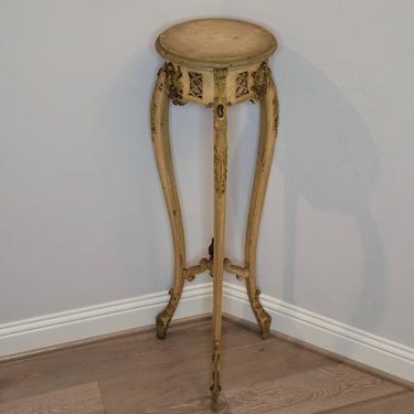 19th Century French Rococo Louis XV Style Carved Polychrome Painted Parcel Gilt Plant Stand Torchere Pedestal Table 