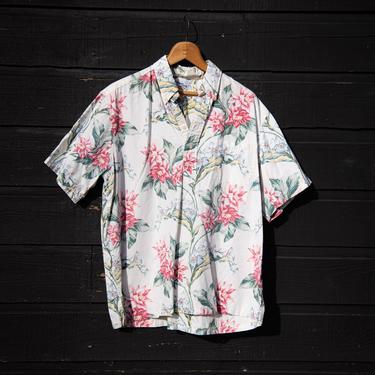 Vintage Reyn Spooner Hawaiian Shirt | Large 100% Cotton Reverse Print Floral Hawaiian Shirt | Tropical Aloha Shirt Polo Surf Shirt 