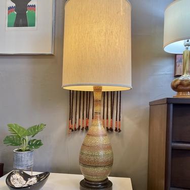 Vintage Striped Pottery Lamp- Orange/Yellow/Brown