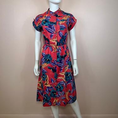Vtg 1980s tropical cotton floral dress 