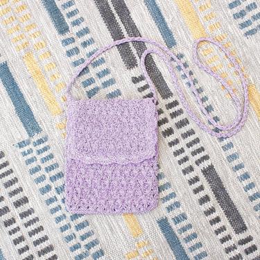 Vintage Early 2000s Y2K Crochet Crossbody Bag - Purple Lilac Mini Boho Purse 