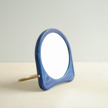 Vintage Small Blue Makeup Mirror with Stand, Foldable, Portable Double Sided Makeup Mirror 
