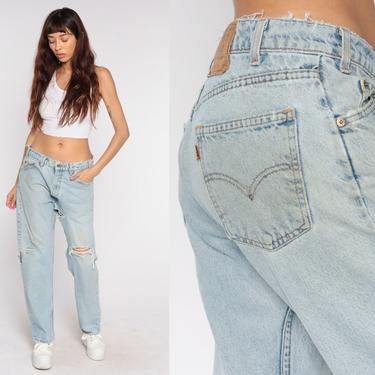 Ripped Levis Mom Jeans 31 -- Levi 505 High Waist Jeans 90s Jeans Blue Jeans DISTRESSED 80s Denim Pants Vintage Medium Large 34 