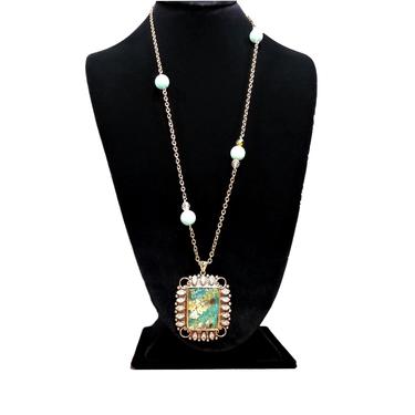 Vintage Raw Turquoise Matrix Stone Necklace - Vintage Costume Jewelry - Rhinestone and Turquoise Jewelry 