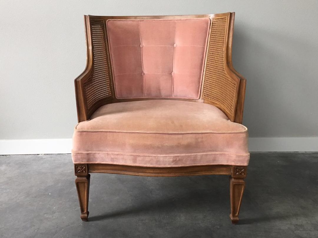 vintage cane and pink velvet slipper chair. ReRunRoom Seattle, WA