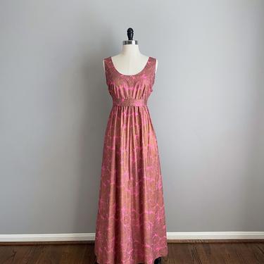 Vintage 60s Pink and Gold Floral Gown 