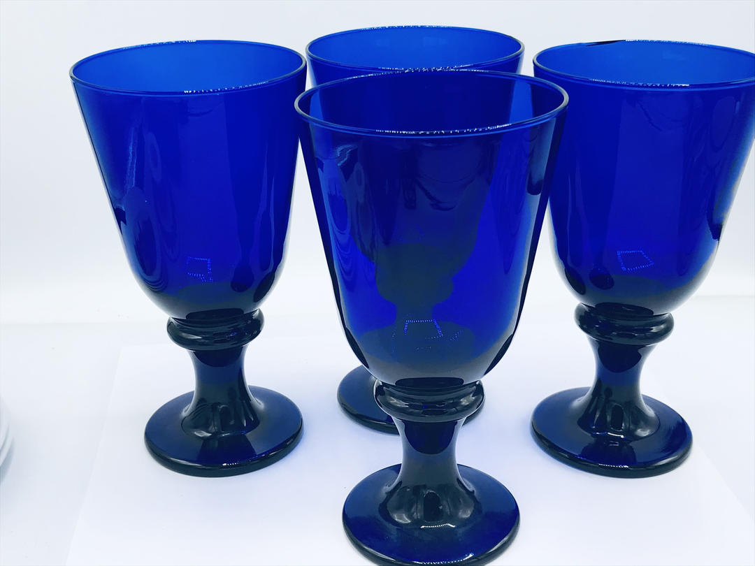 Vintage Libbey Cobalt Blue Flare Goblets 7 Large Wine Glasses Joanntiques San Diego Ca