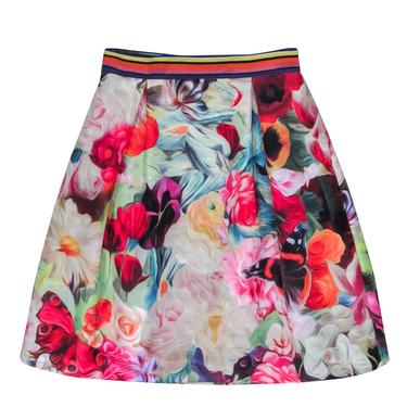 Ted Baker - Multicolor Swirly Floral Print Pleated Flare Skirt Sz 4