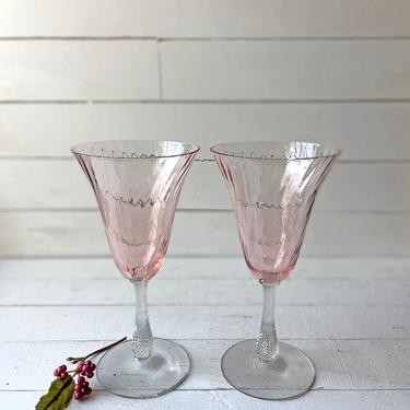 Vintage Pink Fluted Champagne Glasses, Set of 2, Wines Glass, Goblets // Boho, Pink Barware, Midcentury, Retro Barware, Perfect Gift 