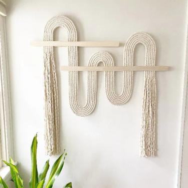 XL &quot;Vibrato&quot; STRAIGHT CUT ends-Macrame Wall Hanging, Textile Fiber Knot Art, Fringe Scandi Style, Bohemian Accent, Rope Art by Candice Luter 