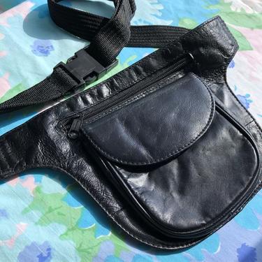 Vintage 80s Leather Fanny Pack, Genuine 100% Leather with Front Pocket, Zipper and Adjustable Strap, Made in India 