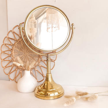 Vintage brass adjustable personal mirror. Makeup mirror. 