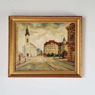 1970's Vintage Jedliezka Impressionist Paris Street Scene Oil Painting , Framed 