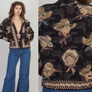 Vintage Cowboy Tapestry Jacket - One Size | 80s 90s Painted Pony Boho Oversized Metal Button Blazer 