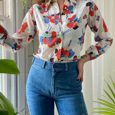 70s Floral Dagger Collar Shirt