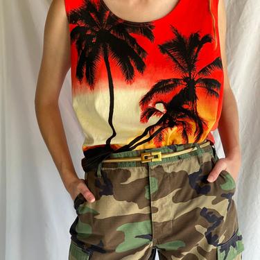 y2k Hawaiian Shirt / Tropic Palm Tree Beach Scene / California Tourist Tshirt / Soft and Comfy / Sleeveless / Surfwear / Surfer 