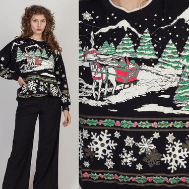 90s Winter Snow Scene All-Over Print Sweatshirt - Men's Large, Women's XL | Vintage Unisex Oversized Graphic Christmas Landscape Pullover 