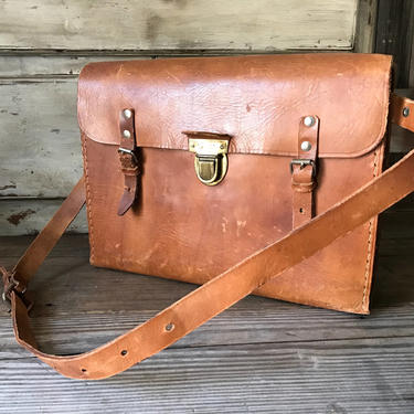 Belted Leather Crossbody Briefcase, Made in England, Leather Carry Strap 