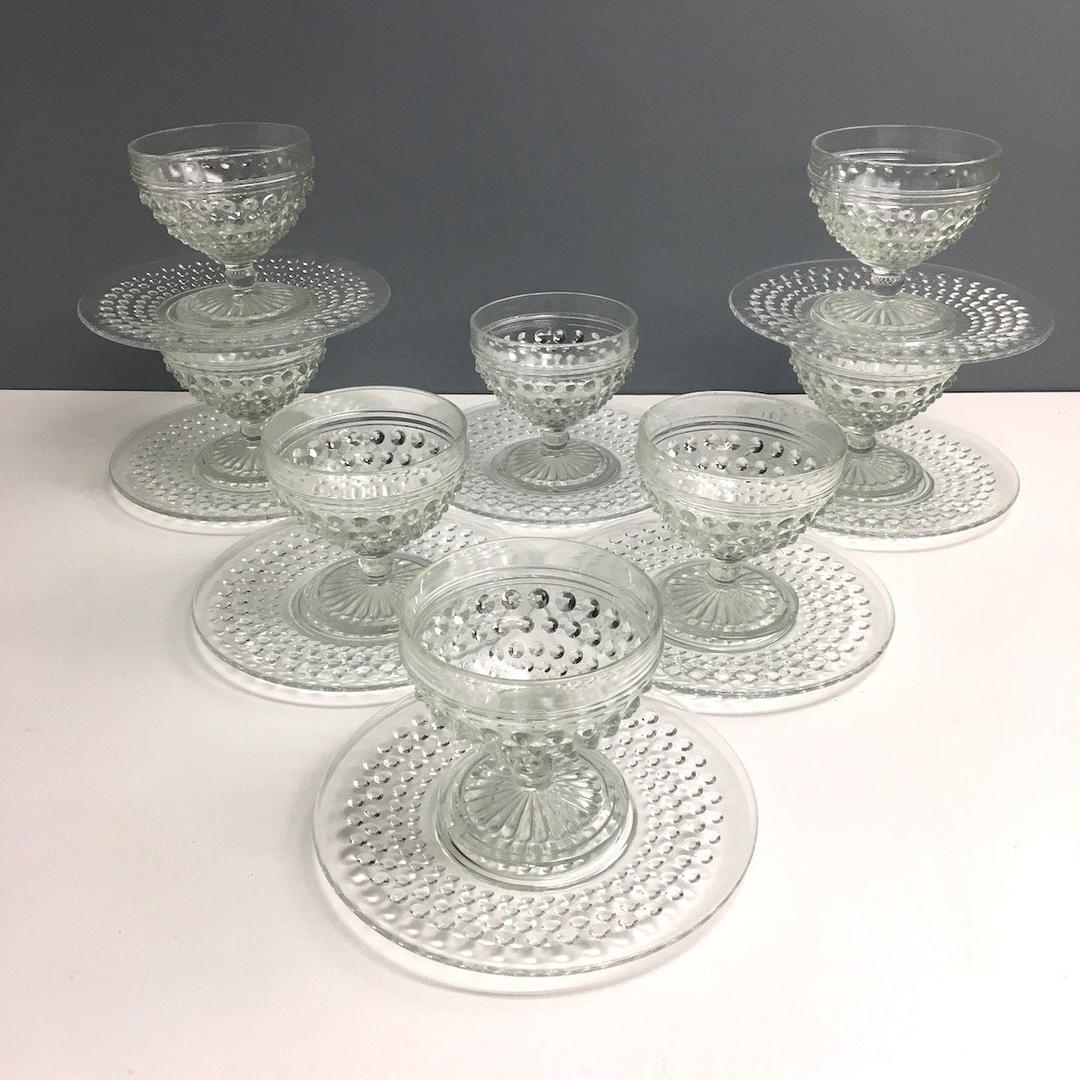 Anchor Hocking Hobnail cocktail/sherbet cups and side plates