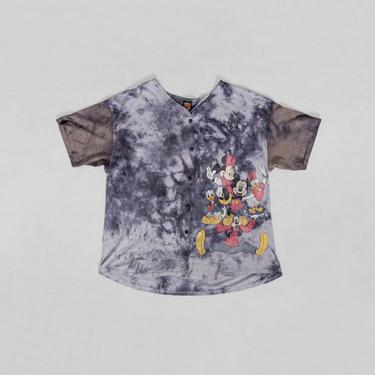 TIE DYE DISNEY Graphic Baseball Tee Short Sleeve Button Up T-Shirt Mickey Unlimited 90's Oversize / 2X 