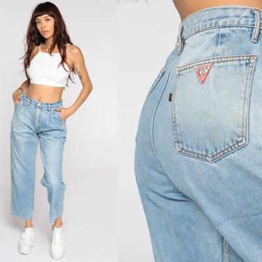 90s Guess Jeans Pleated Jeans Faded Straight Leg Jeans High Waist 80s High Waisted Denim Pants 1990s Vintage Faded Blue Medium 30 