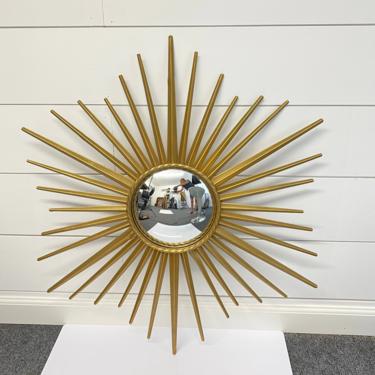 Vintage 60s French Chaty Vallauris Sunburst Convex Mirror Mid Century Modern Gold 