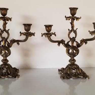 Antique French Brass Candelabra a Pair 