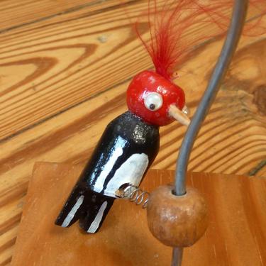 Woodpecker Gravity Mobile Vintage Handmade Spinning Kinetic Sculpture