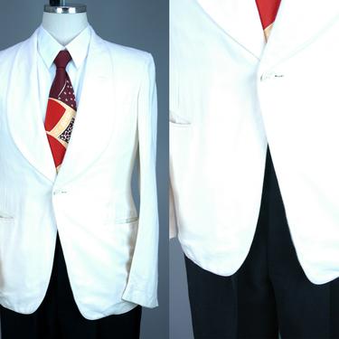 1950s Palm Beach TUXEDO | Vintage 50s White Shawl Collar Tuxedo Jacket with Black Trousers | Size 36 37 