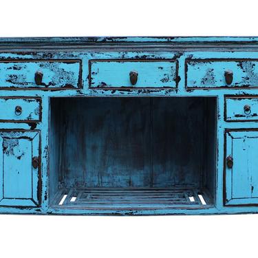 Oriental Distressed Rustic Blue Credenza Sideboard Buffet Table Cabinet cs2346E 