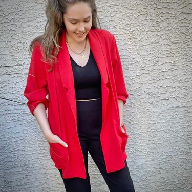 Bright Red Linen Look 80's Oversized Blazer fits S -X L 