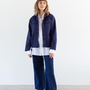 Vintage Navy Blue Work Jacket | Raglan Sleeve Two Pocket Cotton Workwear Coat | Made in Italy | M | IT252 